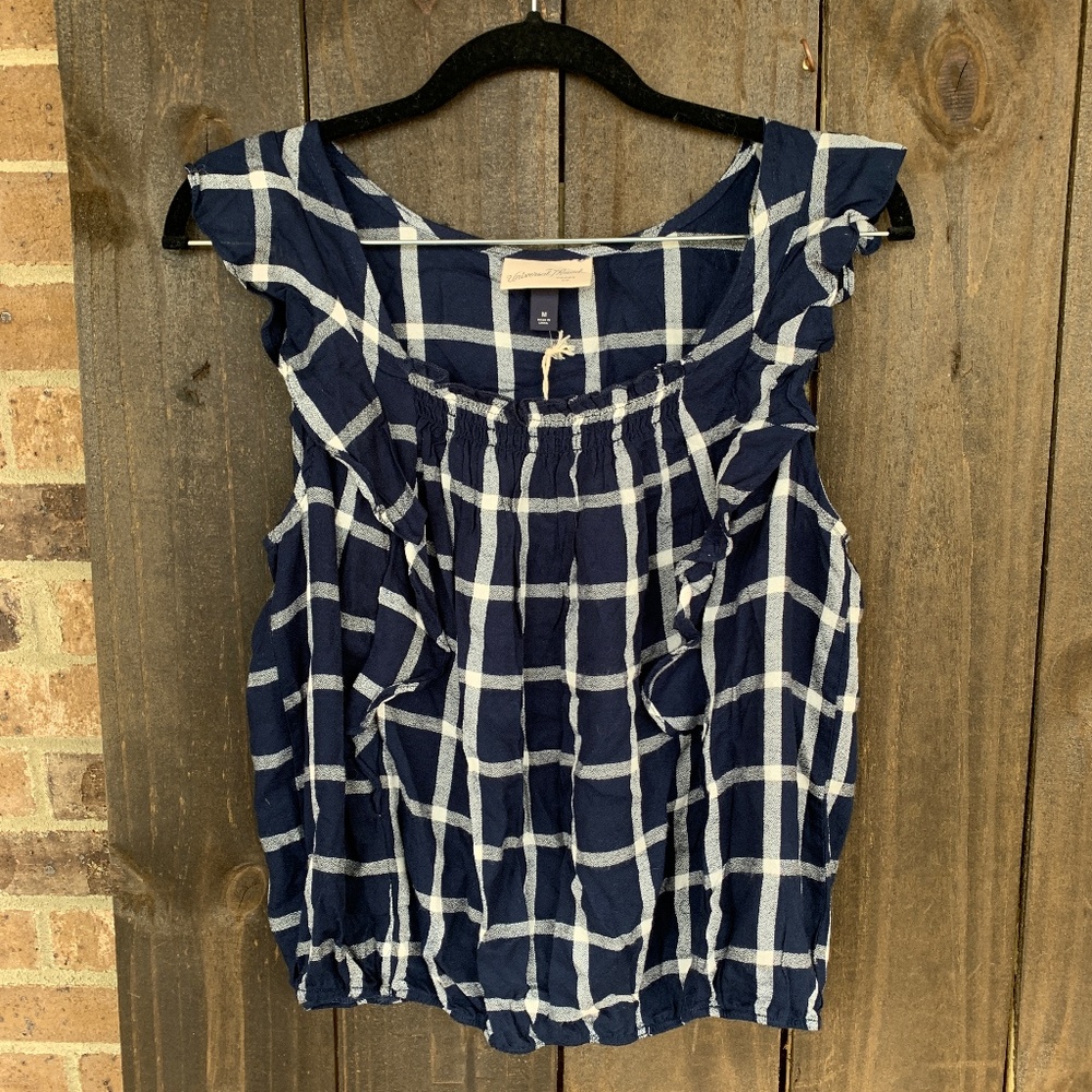 Universal Thread Blue Plaid Ruffle Tank Medium